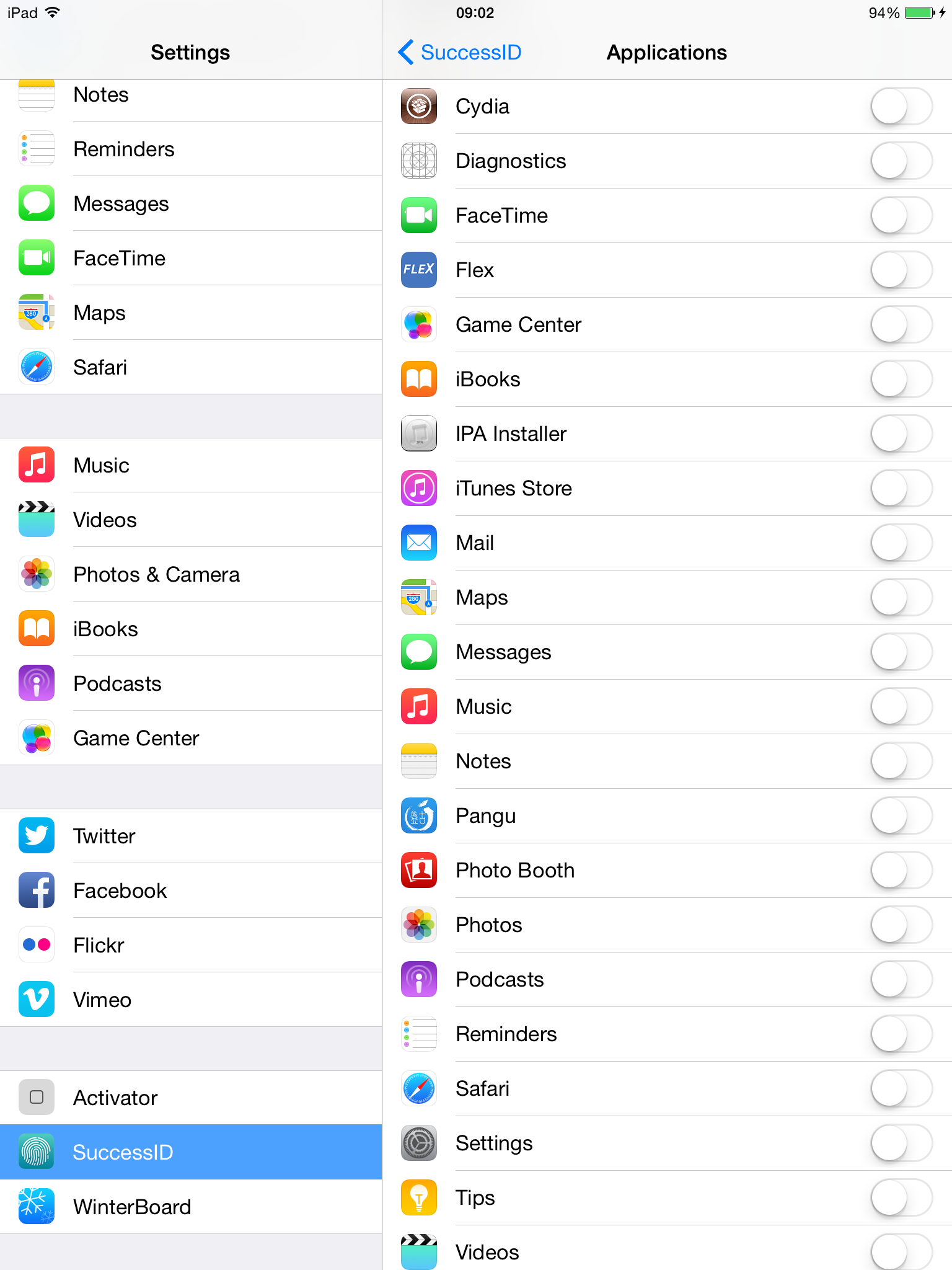 A screenshot of application selection within SuccessID